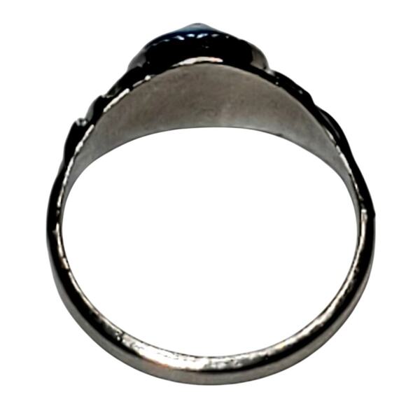 Silver Tone Ring Blue Eyeball Shape Unsigned Sz 10 Unique - Picture 5 of 5